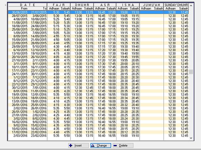 Masjid Salaah Timetable screenshot administration